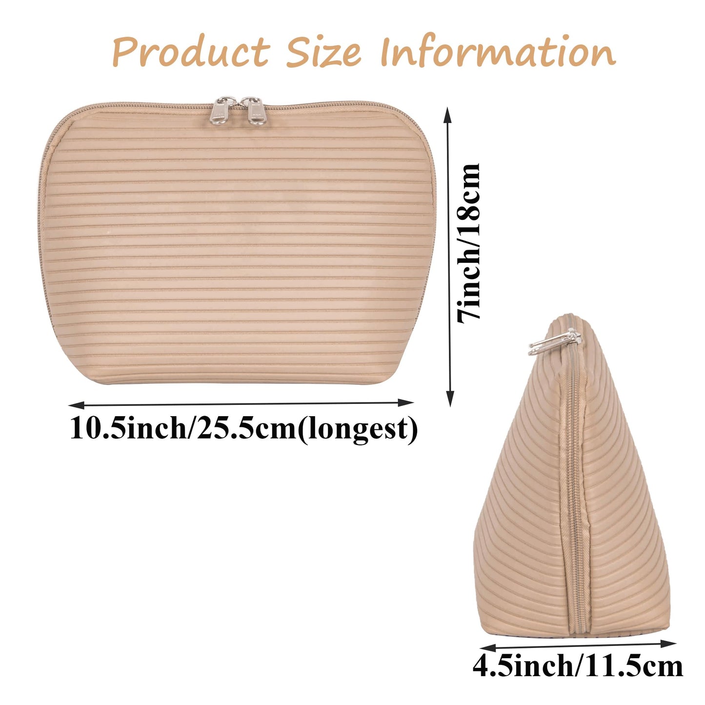 Tense Edano Travel Makeup Bag for Women, Waterproof Stand Up Cosmetic Bag with Brush Holders, Organizer Bag with Compartments, Fold-Down Design for Skincare, Toiletries & Essentials (Camel, Medium)