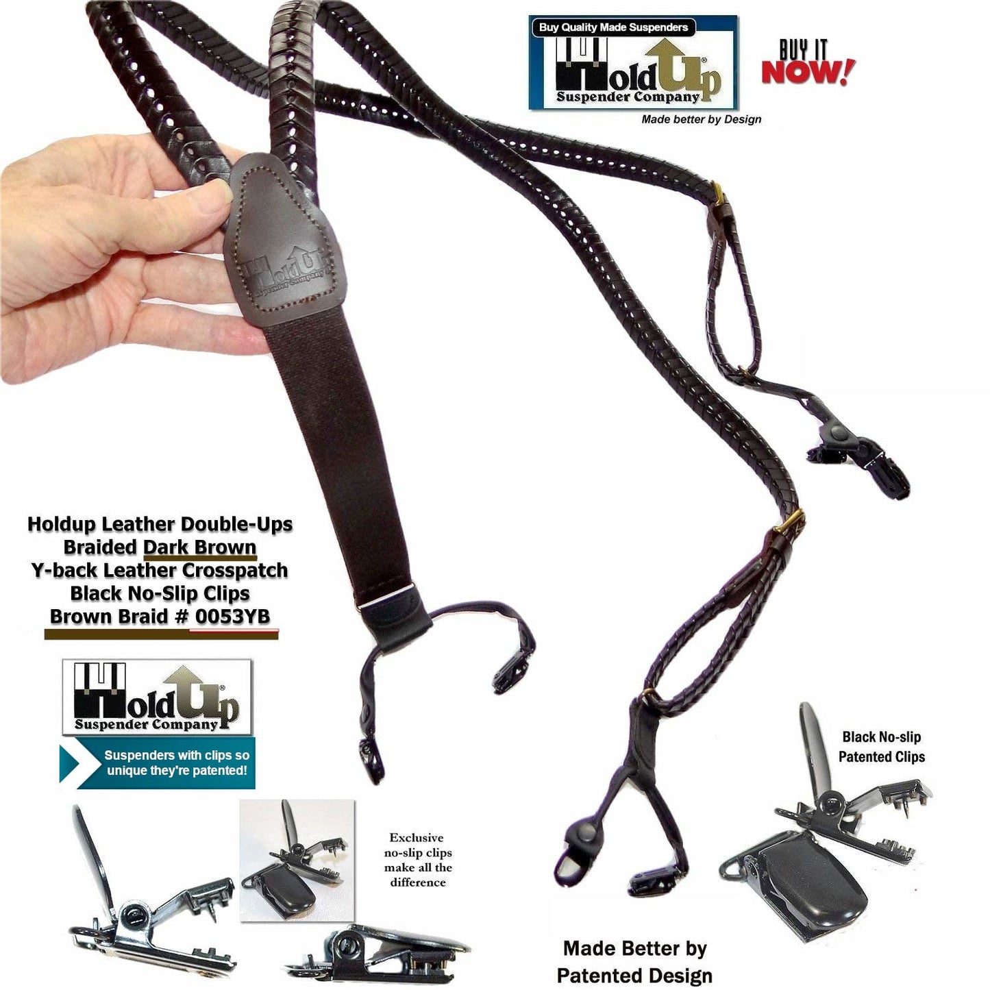 Holdup Leather Suspenders for Men(Brown Braid)