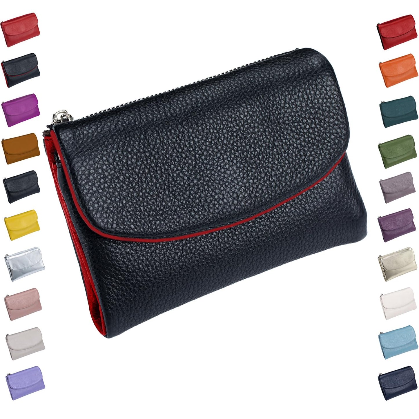 Unisex Pebble Leather Wallet,Small Wallets for Women,Genuine Leather Coin Purse,with Credit Card Holder,Coin Holder and Cash Slots,Genuine Leather Wallets for Men and Women (Black-2)