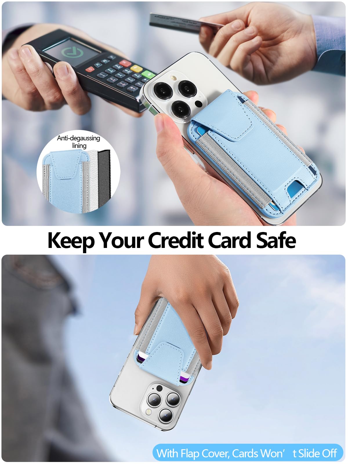Miroddi for MagSafe Wallet with Privacy Flap, Strongest Magnetic Card Holder for iPhone 17, iPhone 16/15/14/13/12 Series, Leather Magnetic Phone Wallet, RFID Blocking, Fit 7 Cards, White Ice