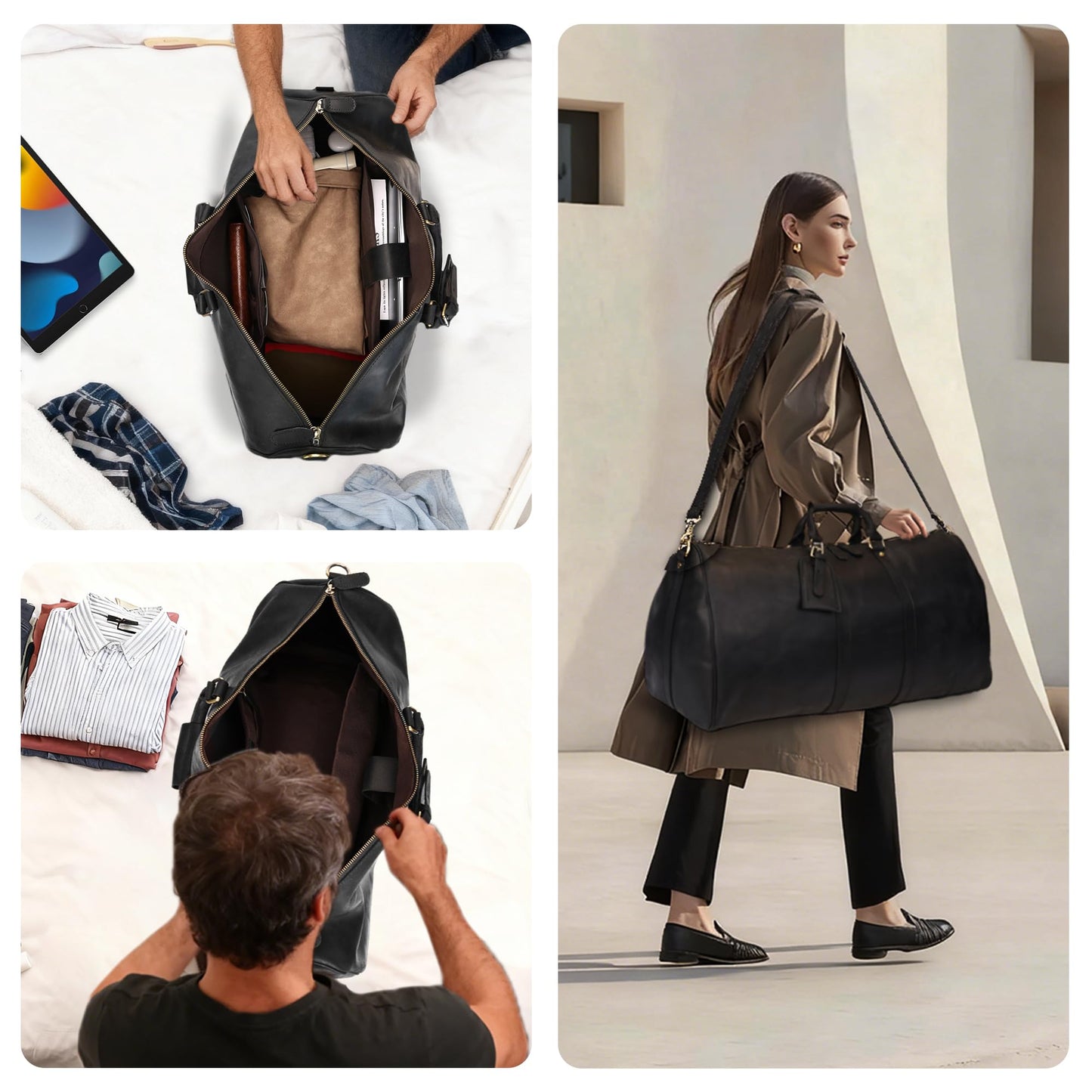 Leathario Travel Duffle Bag For Men Women Genuine Leather Overnight Weekender Bag Vintage Luggage Carry On Airplane Large Retro Unisex