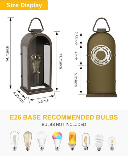 Vintage Outdoor Wall Light Fixture (1 Pcs) - Dark Brown Porch Lantern/Exterior Wall Sconce, Glass Shade, Sturdy Metal Frame, Waterproof & Anti-Rust, Fit for Entryway/Garage/Patio/Doorway, E26 Socket