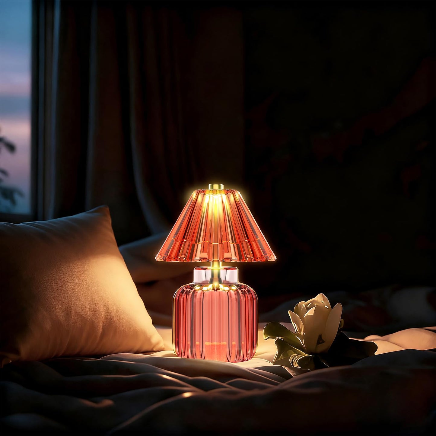 SisiHokai Small Battery Operated Lamp with Timer, Tiny Cordless Glass Table Lamp for Home Decor, Kitchen, Bathroom, Birthday Gift for Women, Jelly Red