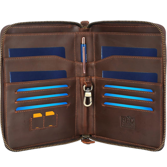 STAR VISTA Lorenzo Full Grain Leather Family Passport Wallet for 4, Large Travel Document Organizer for Exquisite Voyagers, Multi-Currency Compartments, RFID Blocking, AirTag Track, Espresso Brown
