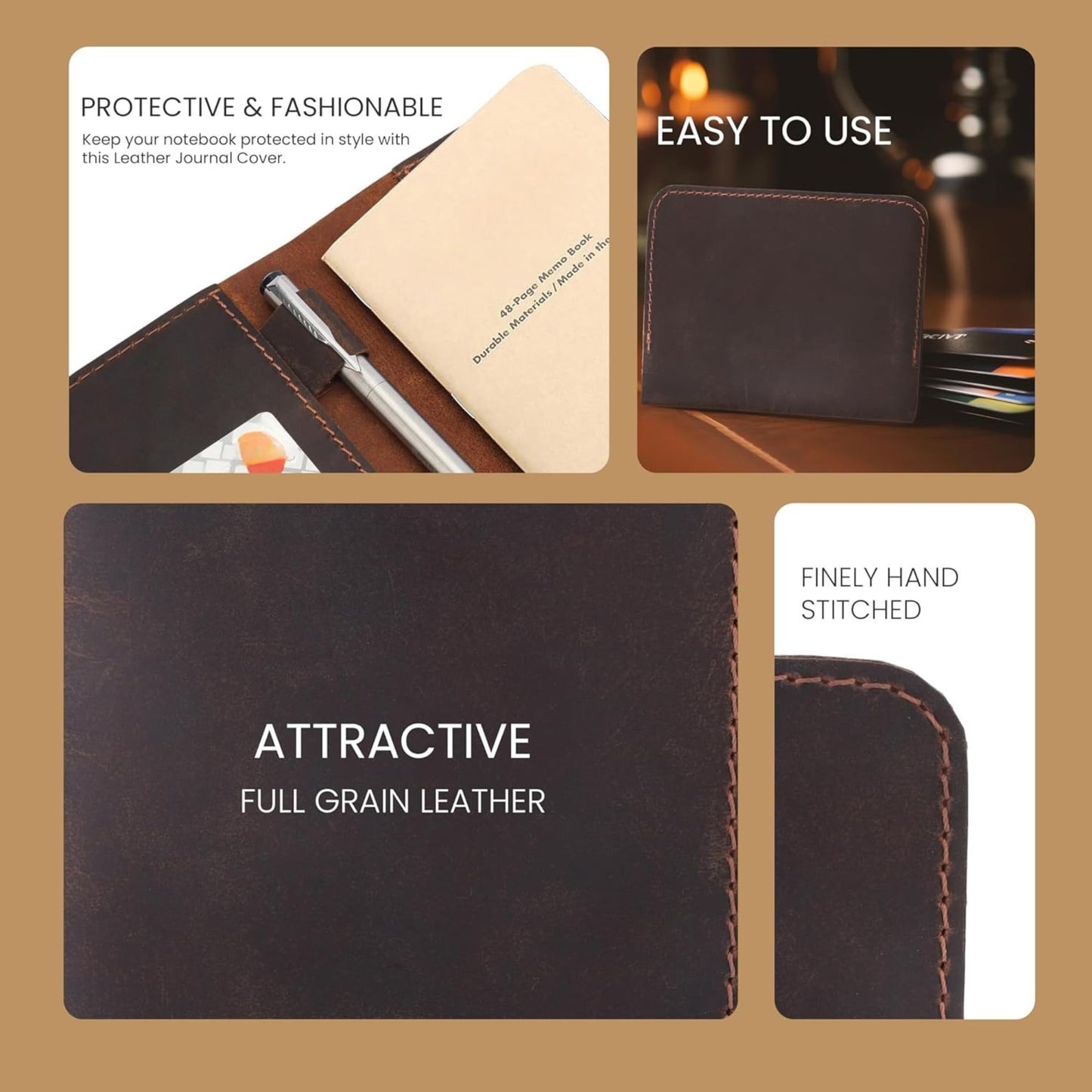 CestAntiQ, Leather Journal Cover for Field Notes, Notebook Cover for Cahier, Wallet Case, (3.5 x 5.5 in.) Cards Slot/Refillable Travelers Pocket Notebook Handmade with Pen Holder Brown