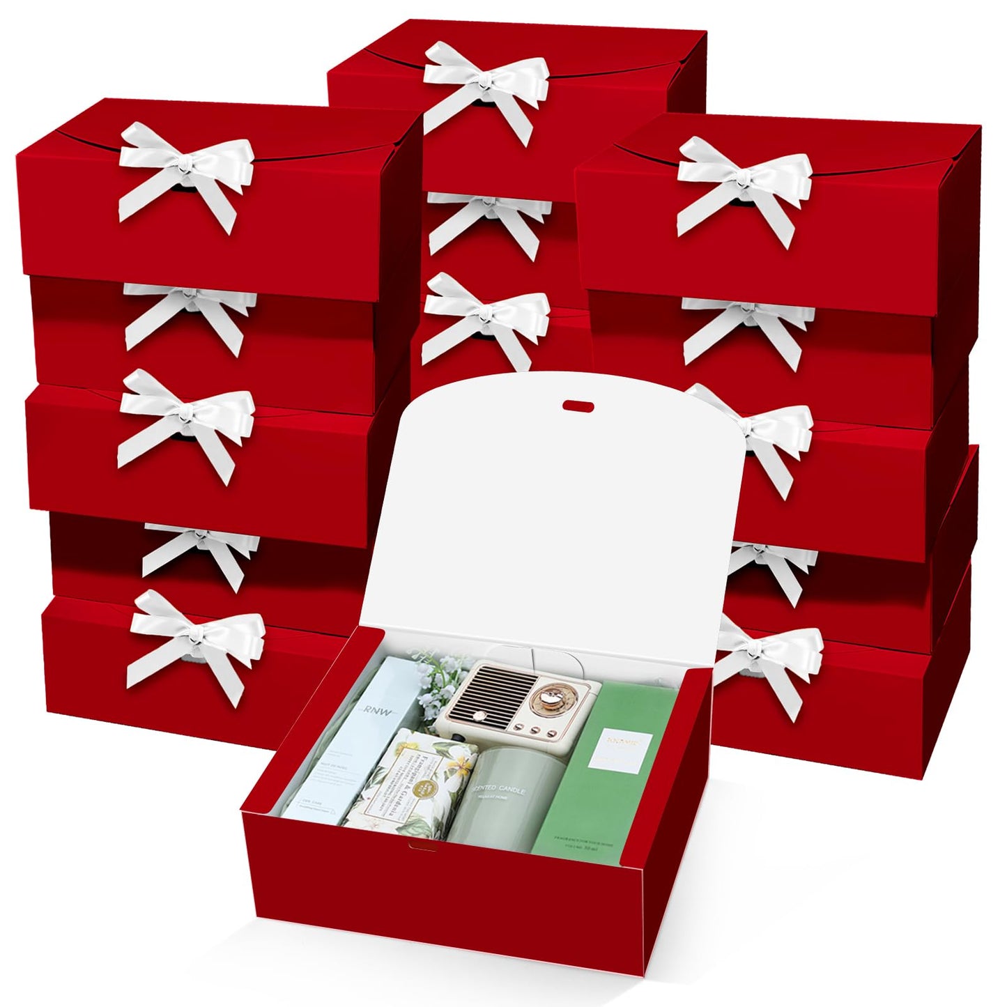 PEKGRIL 15 PCs Gift Boxes with Lids, Red 10X8X4 Inch Gift Boxes, Bridesmaid Proposal Box with Ribbon, Kraft Paper Boxes for Wedding, Packaging, Present, Birthday, Christmas, Party