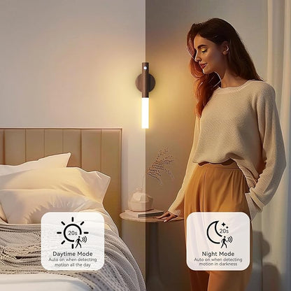Battery-Operated Motion Sensor Night Lights: 2200mAh Rechargeable Wall Sconces Magnetic Wall Lights Wireless Stairway Lights Portable Hallway Light Wooden Wall Lighting for Bedroom Stair Picture