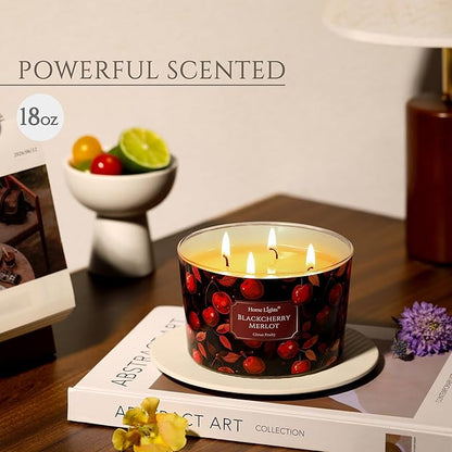 HomeLights Soy Wax Candles for Home Scented, 4-Wick Candles in Blackcherry Merlot Scented, Aromatherapy Candles Gift for Parties, Relaxing, Eclectic Mixed Styles, 18oz