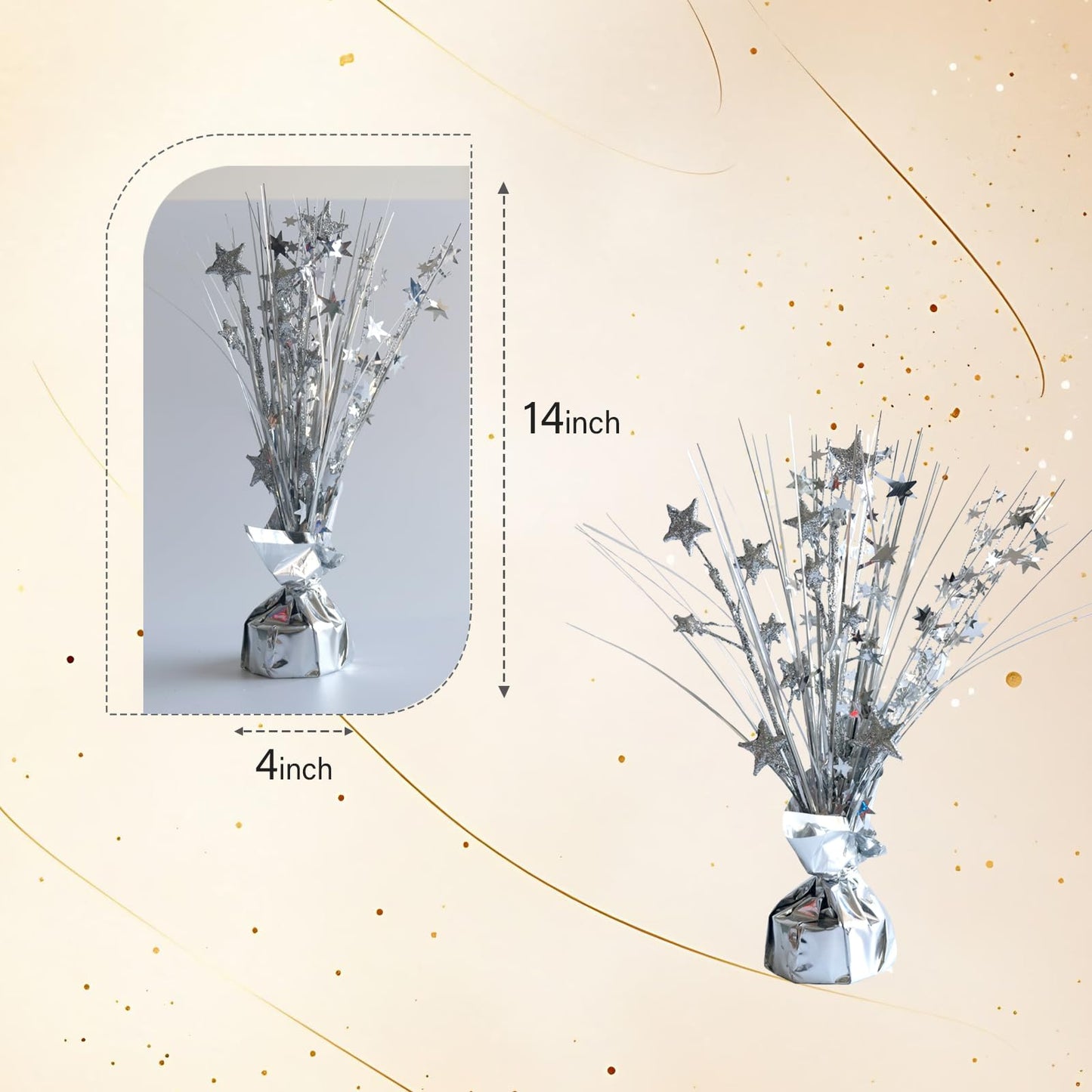 Egolot 12 Pack Metallic Sliver Foil Spray Centerpieces Stars Brust Table Centerpieces for Wedding Birthday Anniversary Holiday Party Decor, Metallic Star Balloon Wights for Party, Decor for Party