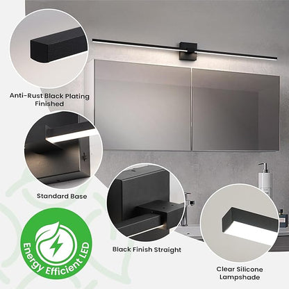 URSOLA Black Bathroom Light Fixtures, 48 inch Modern LED Vanity Lighting Over Mirror, 3CCT Dimmable Wall Sconces for Bedroom