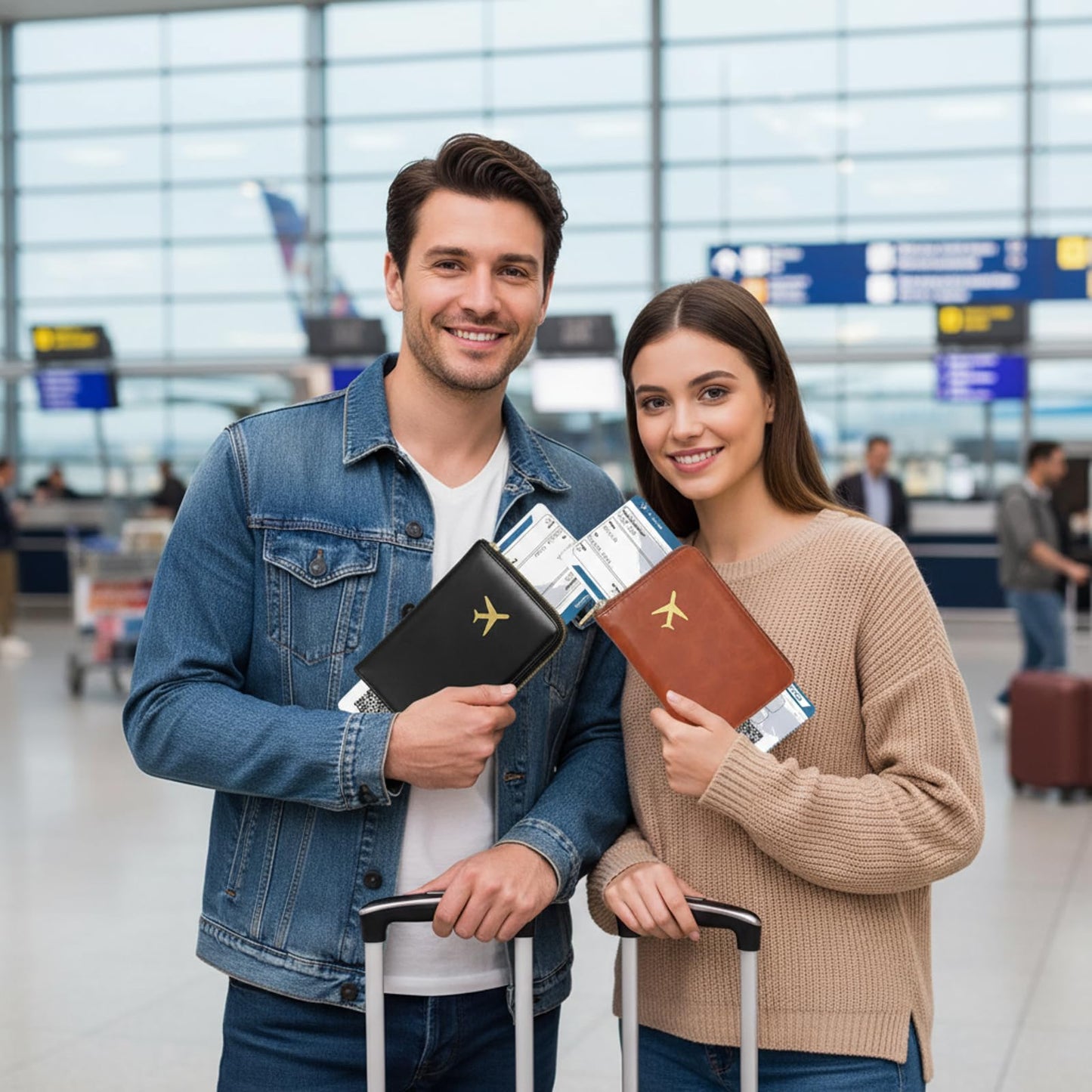 SilTriangle 2 Pcs Leather Passport Holder Cover for Travel with Safe Zipper Closure, Premium Passport Wallet Waterproof Rfid Blocking Card Case for Travel Family Women Men(Black,Brown)
