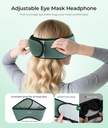 MUSICOZY Sleep Headphones Bluetooth 5.4, Bamboo Cotton Full Coverage Headphones Headband for Side Sleepers, Wireless Earphones with Speaker Sleep Music Earbuds for Men Women (Dark Green)