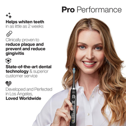 Aquasonic Black Series PRO – Ultra-Whitening Electric Toothbrush – 5 Modes & Smart Timers – Premium Travel Case & 6 Proflex Brush Heads – ADA Accepted Toothbrush