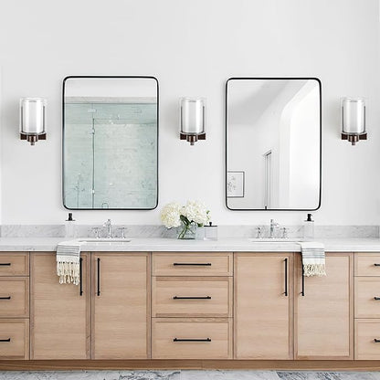 3 Pack Bath Vanity Light Fixtures, Modern Indoor Wall Scone Lighting with Dual Glass Shade, Oil Rubbed Bronze Wall Lamp for Bedroom Mirror Kitchen Living Room Entryway