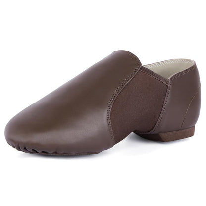 Linodes Unisex Leather Upper Jazz Shoe Slip-on Dance Shoes for Women and Men Coffee 5M