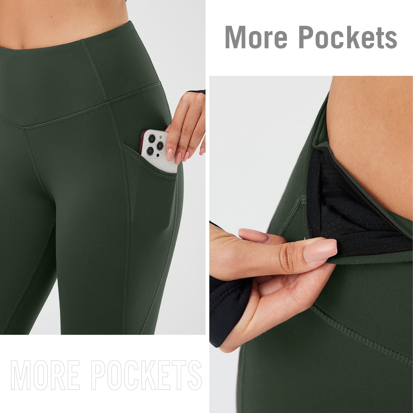 BALEAF Fleece Lined Leggings for Women Winter Thermal Leggings Warm Thick Yoga Pants Cold Weather with Pockets Army Green XS, Classic