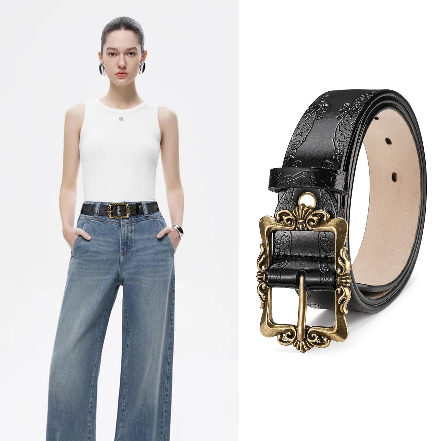 LEEXTON Womens Leather Belt Fashion Soft Waist Belt with Pin Buckle for Jeans Dress Leisure Pants