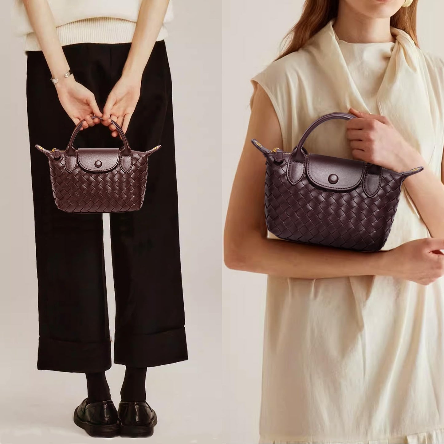 Mini Small Size Braided Luxury Leather Women's top Handle Handbag Fashion Travel Daily Satchel