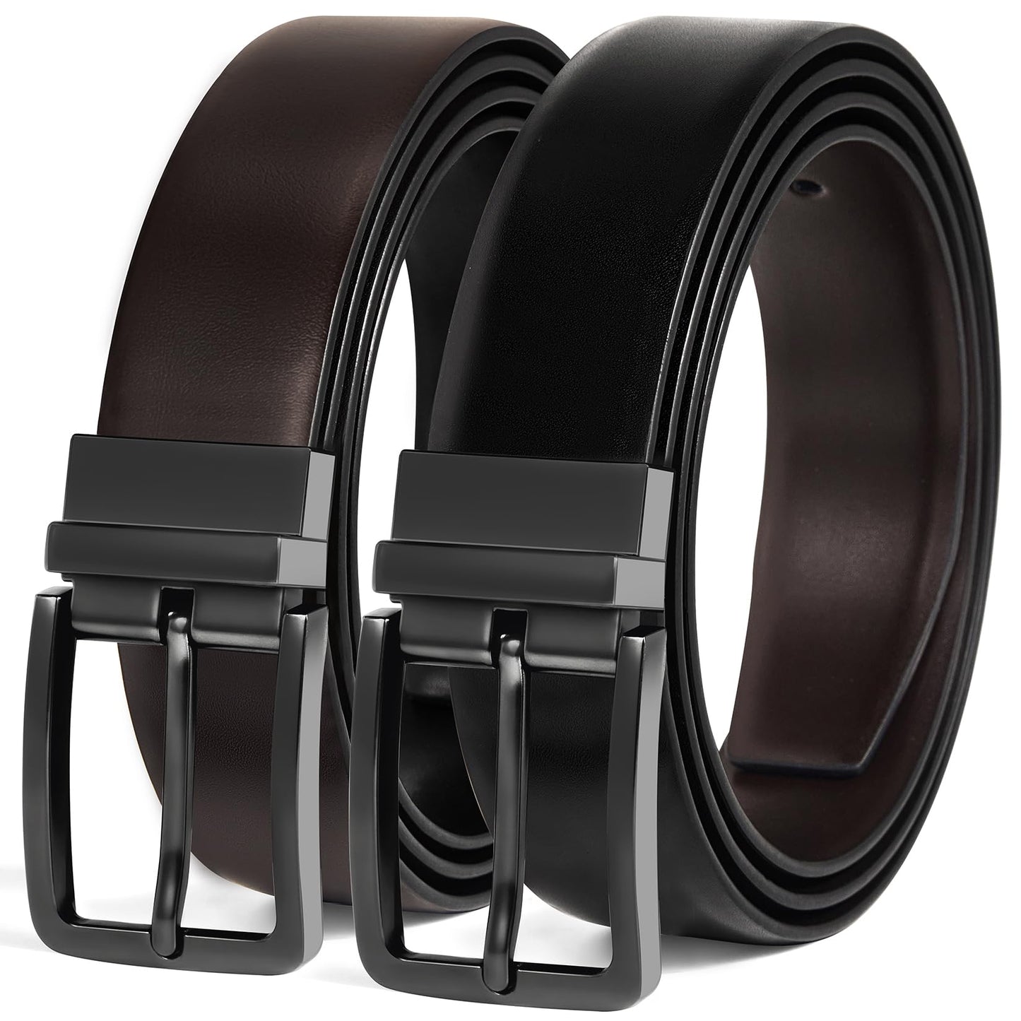 DENGFENGZHE Men's Belt Reversible Belt Men 1 Piece - 1 3/8" Leather Dress Belt - Trim to Fit for Elegant Style (Black/Brown (Burnished), 28"-30" Waist Adjustable)