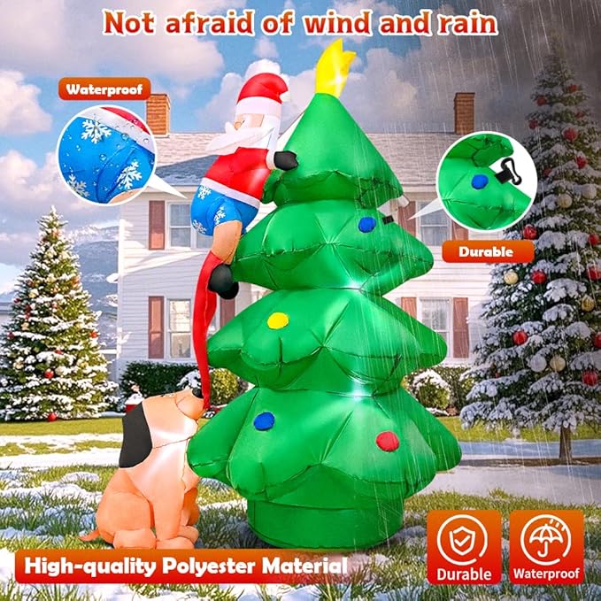 KOOY 6FT Christmas Inflatables Outdoor Decorations Santa and The Dog, Blow up Yard Decorations with LED Light Up for Xmas,Outdoor Christmas Decorations for Yard Holiday Party Garden Lawn Décor