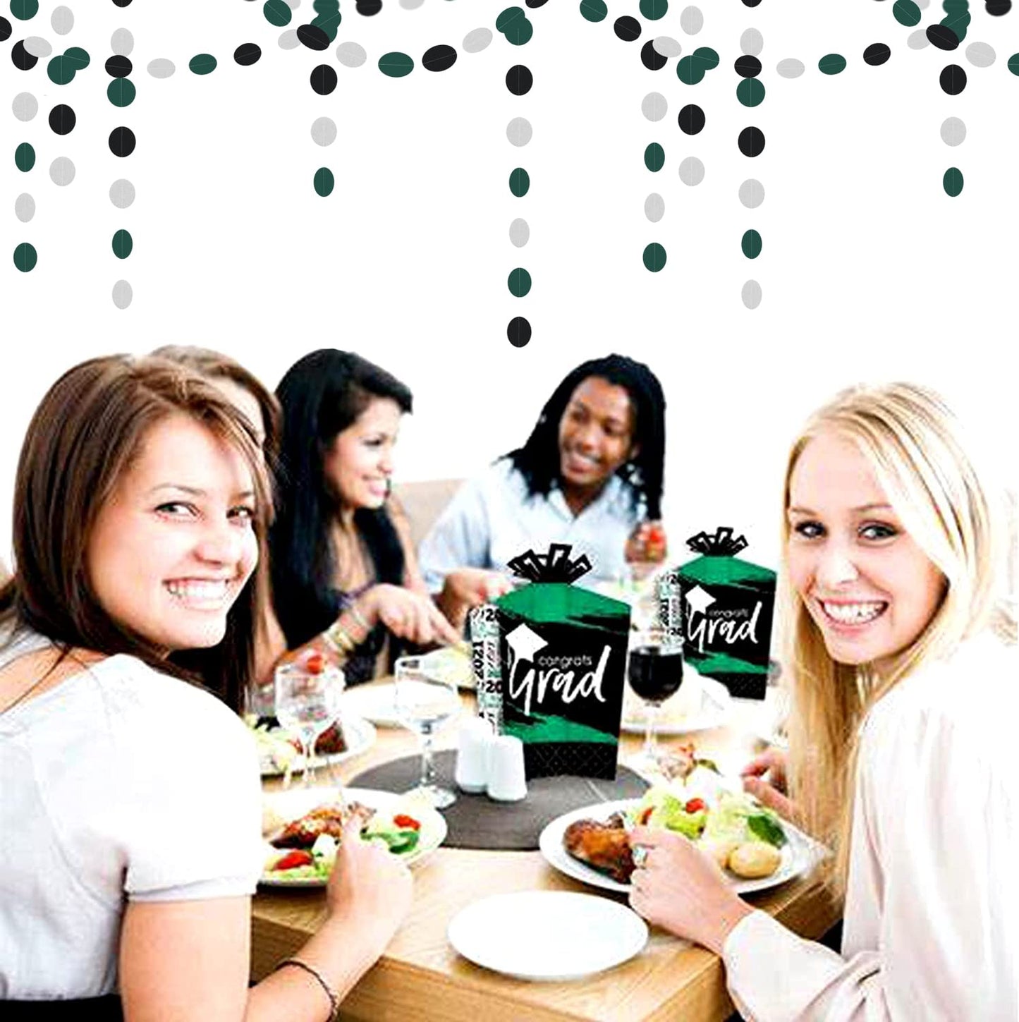 Black-Green Silver Party-Decorations Garland Streamers - 52Ft Graduation 2025 Hanging Paper Banner, Soccer Party Supplies Men Boys Birthday Spring Summer Jungle Theme Decor Backdrop Bunting Panduola