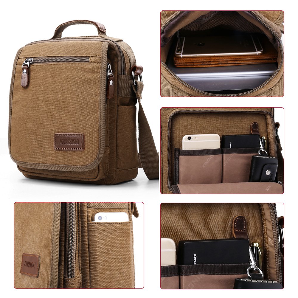 XINCADA Mens Bag Messenger Bag Canvas Shoulder Bags Travel Bag Man Purse Crossbody Bags for Work Business