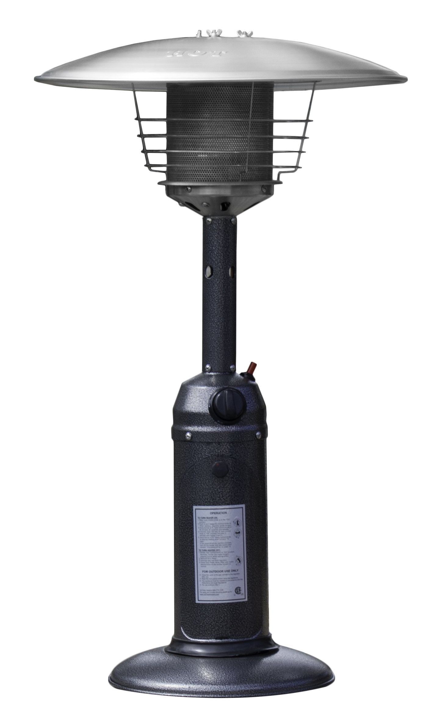 Hiland HLD032-C Portable Table Top Patio Heater, 11,000 BTU, Use 1lb or 20Lb Propane Tank, Hammered Silver