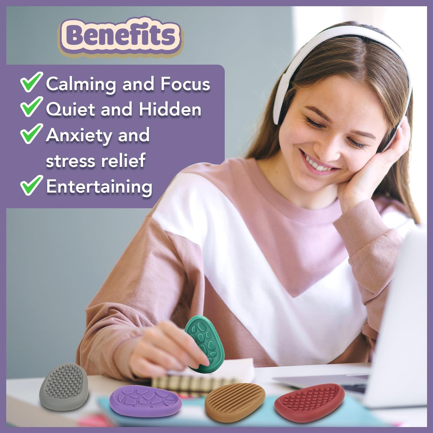 Fidget Toys Adults Sensory Stone: 8 Pack Texture Worry Stone for Kids Calming - Sensory Autism Toys for Anxiety Relief - Quiet Small Fidgets for Classroom Prizes