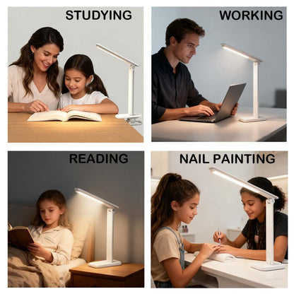 ANNAITE LED Desk Lamp Dimmable Table Lamp Reading Lamp with Changeable Clip & Base, 3 Brightness Dimmable Small Desk Lamp for Office Home, Desk Clip on Lamp for Bed Headboard, LED Desk Light Strip