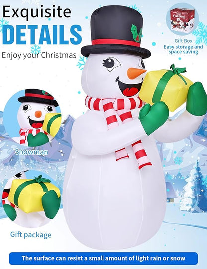 6FT Christmas Inflatables Outdoor Decorations,Inflatable Snowman Holding Gift Box Build-in LED Light-Christmas Blow Up Yard Decorations for for Indoor/Outdoor Holiday Garden Lawn Yard Patio