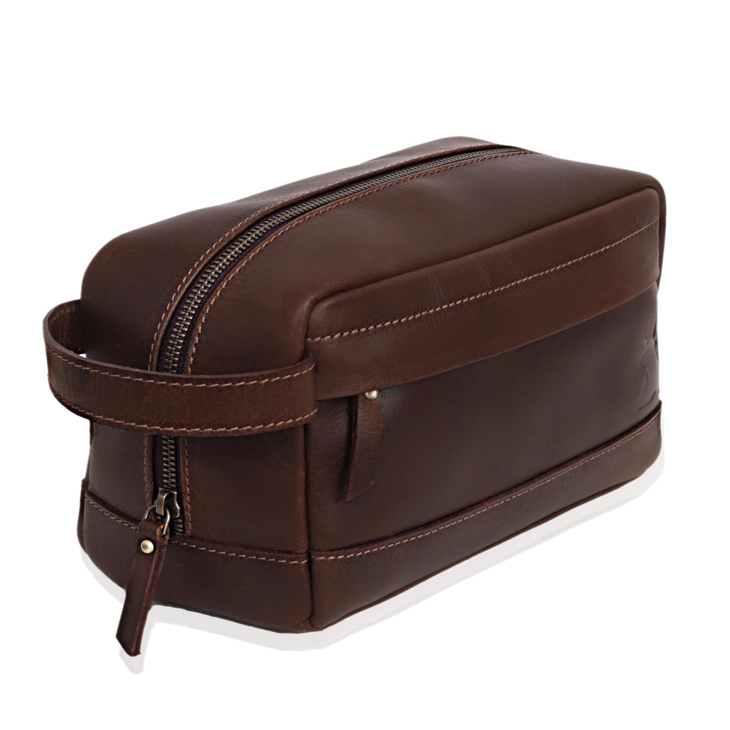 Leather Farm Premium Buffalo Leather Toiletry Bag for Men & Women - Dopp Kit With Water Resistant Lining, Shaving Pouch, Unisex Wash Bag For Toiletries, Gifts For Men and Women - Dark Brown