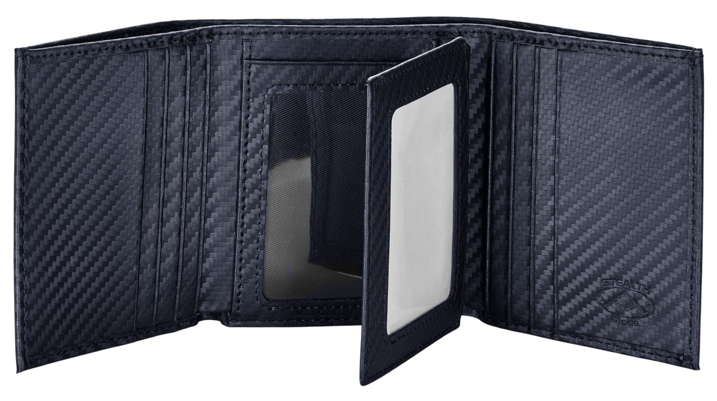 Stealth Mode Trifold Wallet for Men RFID Blocking – Genuine Napa Leather Extra Capacity Mens Wallet, 11 Card Slots, 3 ID Windows, Flip Out ID Holder, Large Tri Fold Leather Wallet for Men - Gift Ready