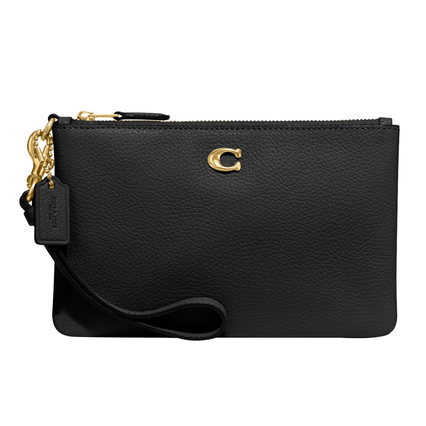 COACH Polished Pebble Small Wristlet Black One Size