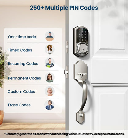 Veise VE06 Smart Deadbolt with App Control, Keyless Entry Smart Lock for Front Door, Electronic Digital Door Lock with Code, Easy Install, Satin Nickel