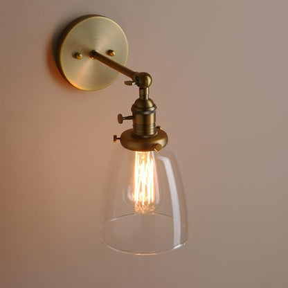 Pathson Loft Vintage Wall Light Dia 5.6" Wall Lamp with Oval Clear Glass Shade Design Vintage Industrial Home Wall Light Metal Base Cap Fixture Flush Mount Wall Sconce Lights (Brass)