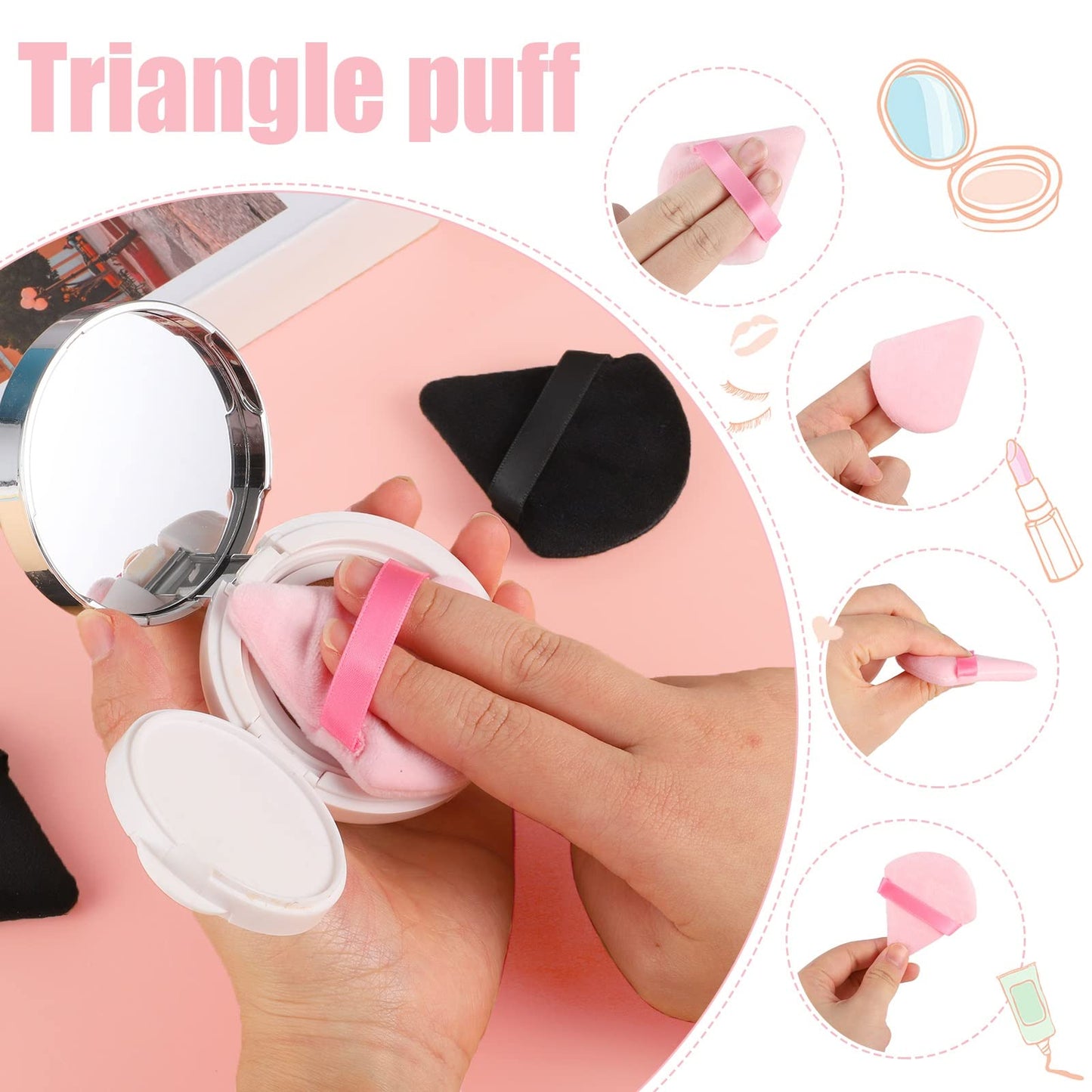 Pimoys 12 Pieces Powder Puff Face Triangle Makeup Sponge for Loose Powder Setting Powder Velour Foundation Blender Sponge Beauty Makeup Tool, Black