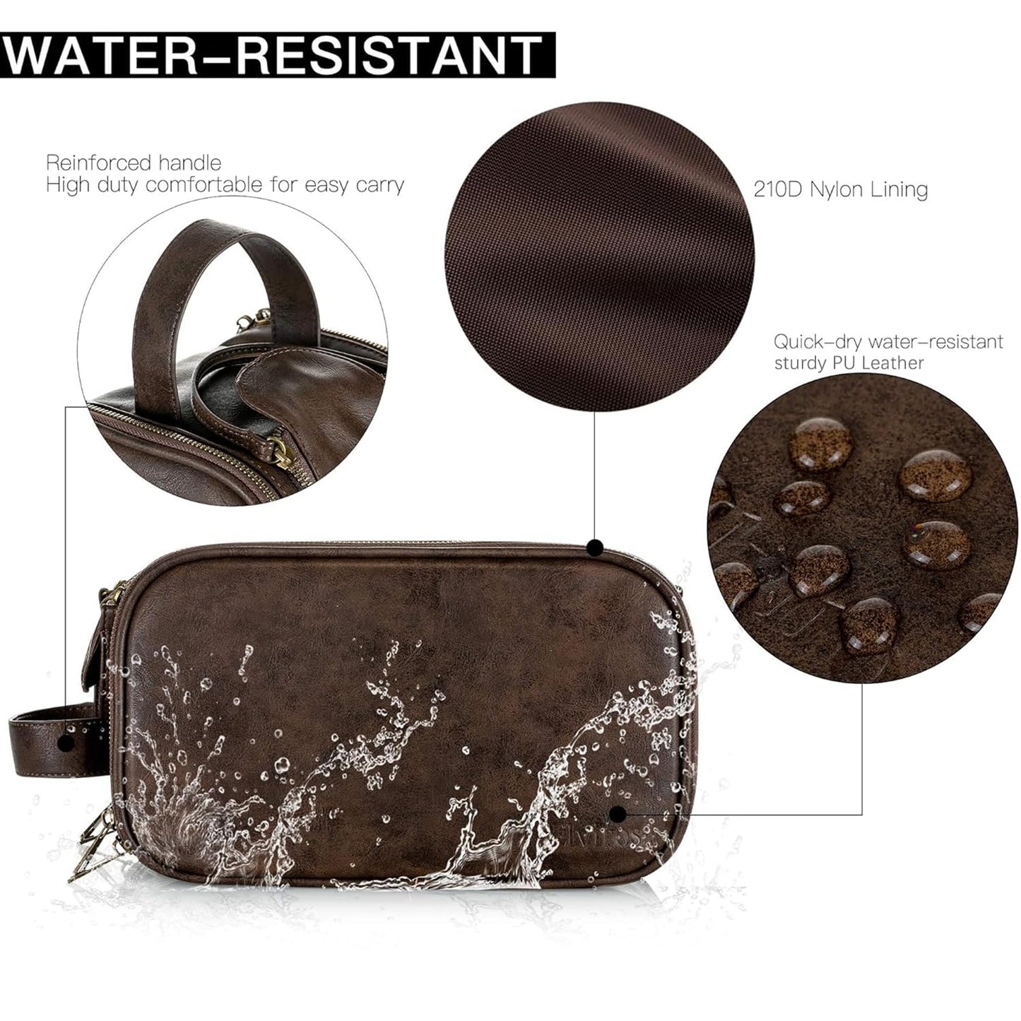 Elviros Toiletry Bag for Men, Large Travel Shaving Dopp Kit Water-resistant Bathroom Toiletries Organizer PU Leather Cosmetic Bags Fathers Day Gift (Medium, Chocolate)
