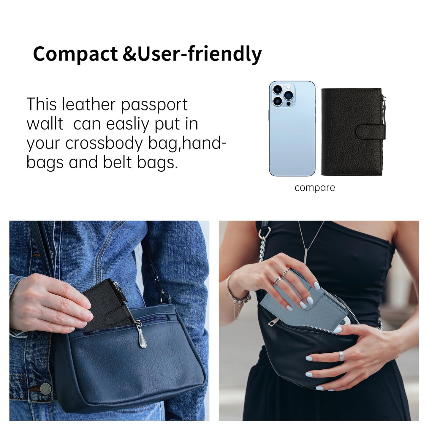 ilovever Passport wallet and Card Slot Combo RFID Blocking Slim Leather Travel Passport Wallet for Men and Women with Zippered Coins Pocket Passport holder,Black