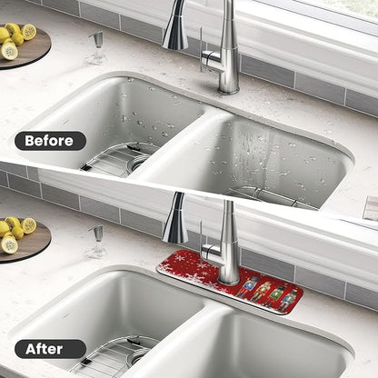 Christmas Snowflake Nutcracker Red 15" X 5.5" Kitchen Sink Splash Guard Faucet