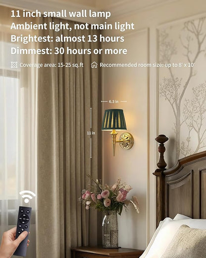 KDG Cordless Wall Sconces Set of 2, Small Wireless 5200mAh Rechargeable Battery Fabric LED Wall Lamps, Portables Lightings for Wall Painting, Living Room, Bedroom, Hallway, Gifts, Night Light (Green)