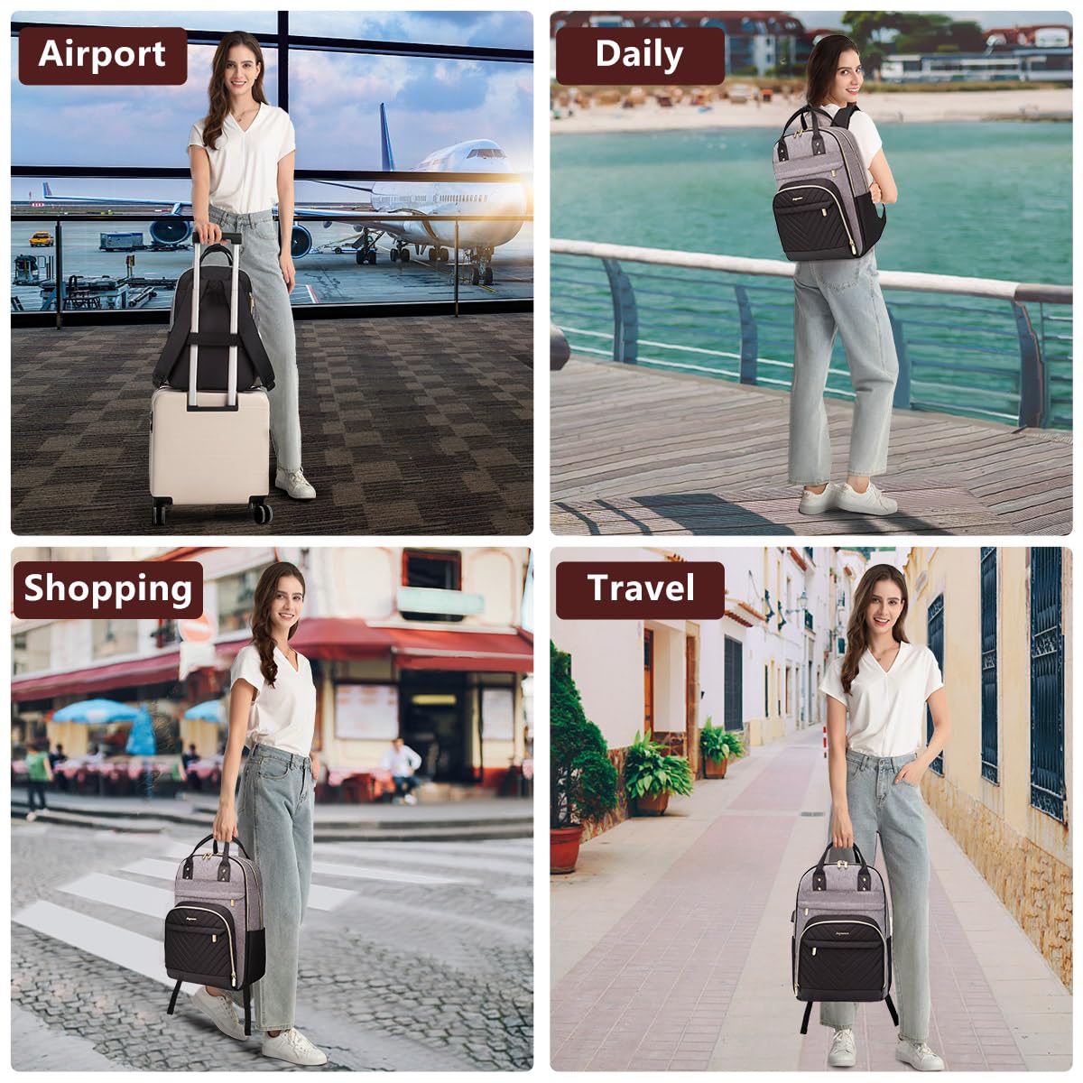 bagswan Laptop Backpack for Women/Men, Fits 15.6 Inch Laptop Bag, Fashion Travel Work Anti-theft Bag, Business Computer Waterproof Backpack Purse, Grey Black