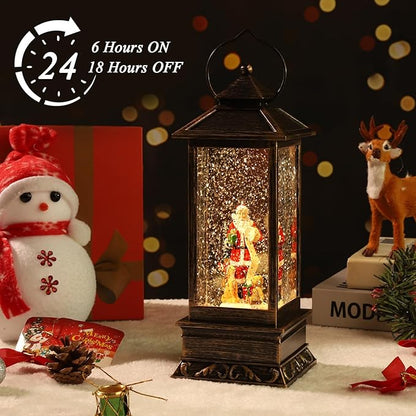 Christmas Musical Snow Globe Lantern with Timer, Lighted USB/Battery Operated Swirling Singing Water Glittering Lantern, Snow Globes for Adults and Children Christmas Decoration