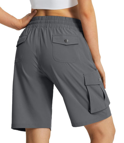Hugut Women's 9" Hiking Cargo Shorts Quick Dry Lightweight Summer Shorts for Camping Travel Golf 6 Pockets Dark Grey