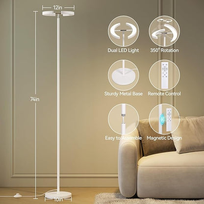 SUNMORY Floor Lamps for Living Room, 28W Bright LED Floor Lamp with 2 Rotatable Lights & Remote Control, 74" Tall Standing Lamp with Stepless Dimmable, Modern Reading Corner Lamp for Bedroom, Office