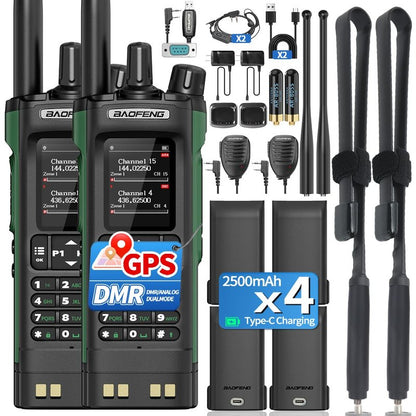 BAOFENG DM32 Ham Radio Handheld DM-32UV Walkie Talkies Long Range with NOAA Emergency Weather | 10W Rechargeable (4PCS Batteries) DM-32 DMR Radio with GPS,USB-C Charging for Survival Gear Hunting