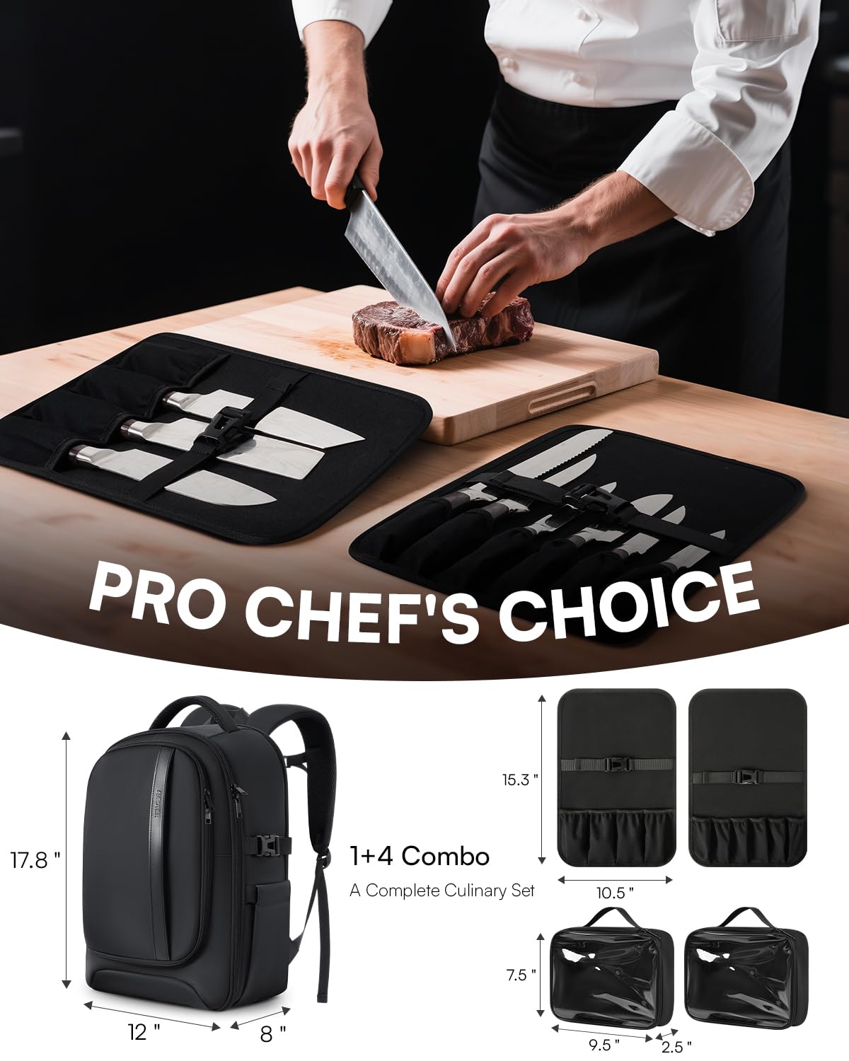 Chef Knife Backpack with Waterproof Pocket, 30+ Pockets for Knives and Tools, Knife Bags for Chefs Professional Culinary Apprentice Private Chefs, Pocket for Tablet Laptop (Knife Not Included)
