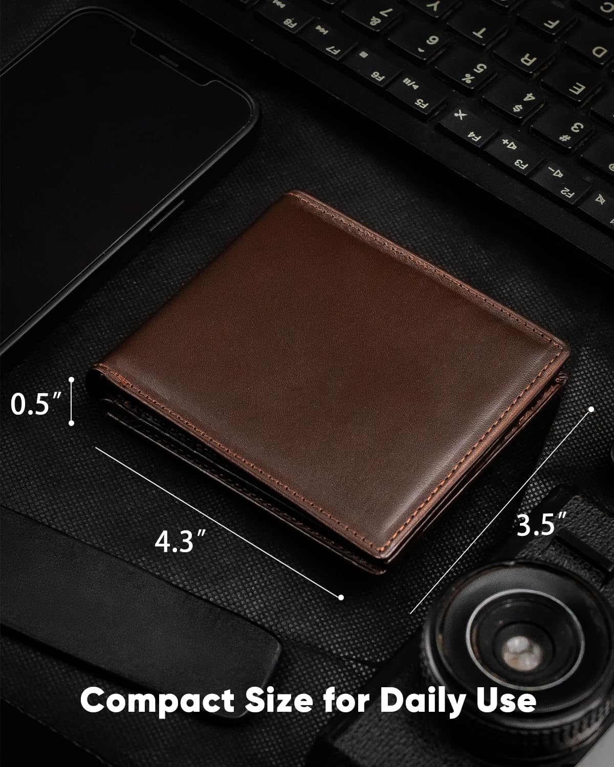Genuine Leather Wallet for Men Bifold RFID Blocking Wallets with 12 Card Slots, 2ID Window & 2 Cash Pocket - Includes Gift Box (Coffee Brown)