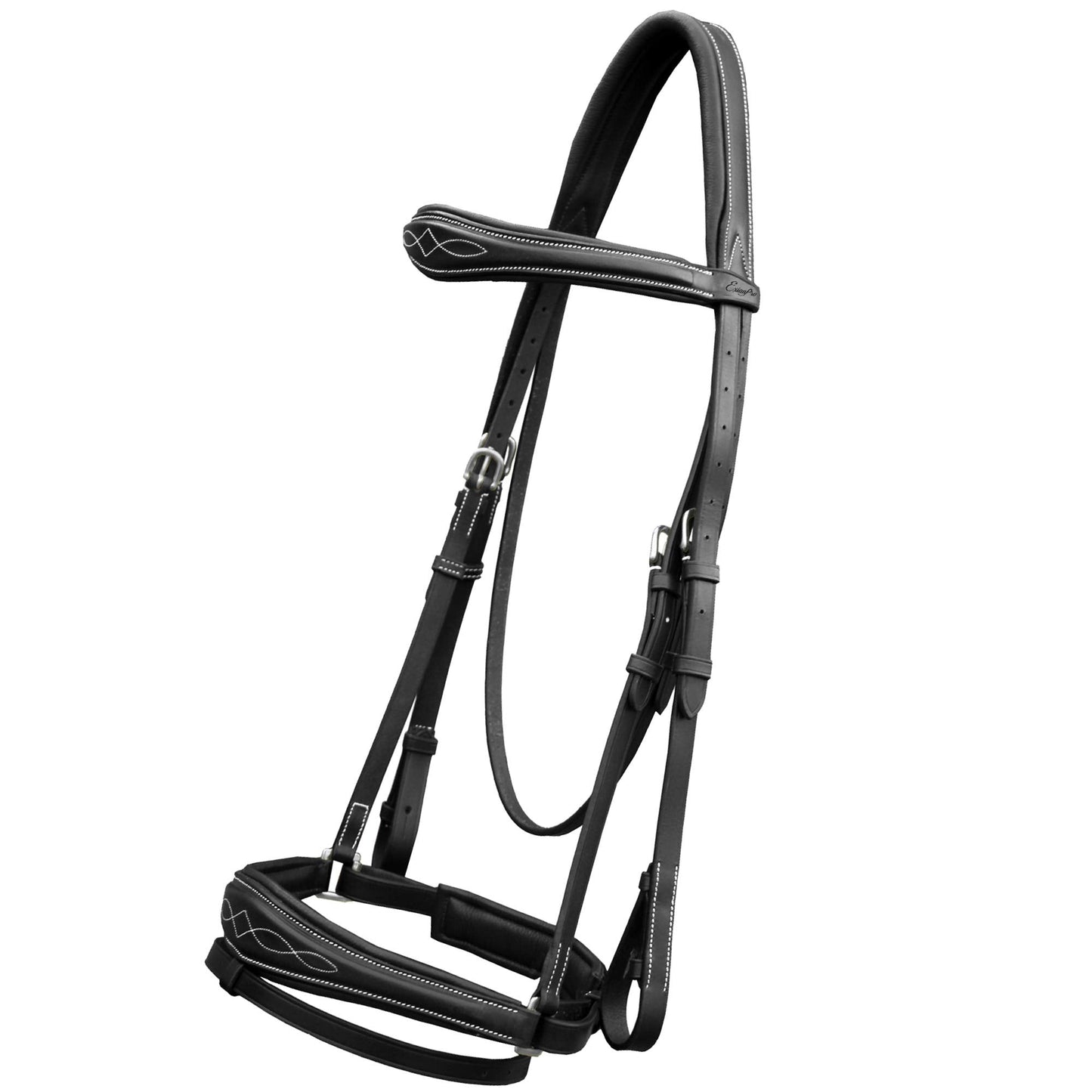 Exion Horse Dressage Bridle with Soft Padded Anatomical Crank Noseband & Reins | Fancy Square Raised Browband | Comfort Crownpiece | Premium Vegetable Tanned Leather