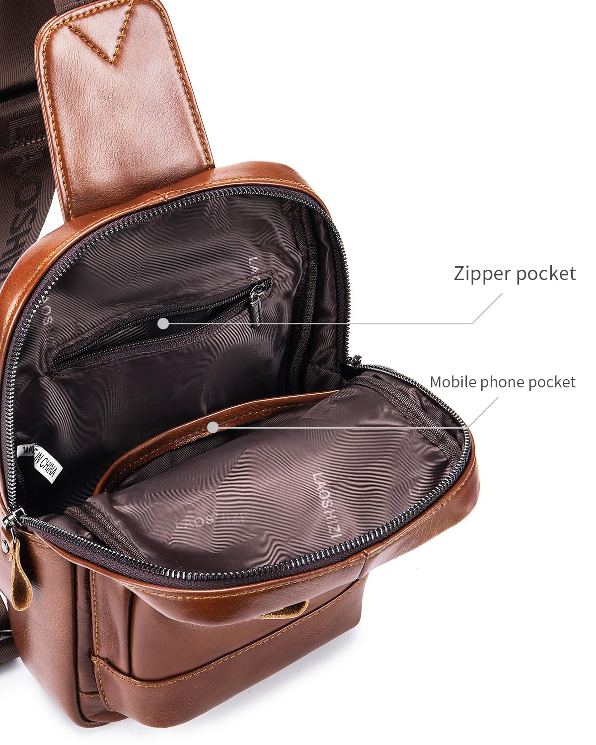 STEELLION Leather Crossbody Bag for Men, Genuine Cowhide Chest Bag with Large Capacity, 3 Card Slots, 2 Pen Holders and Organizer, Men's Sling Bag for Business, Travel, Casual and Daily Use (Brown)
