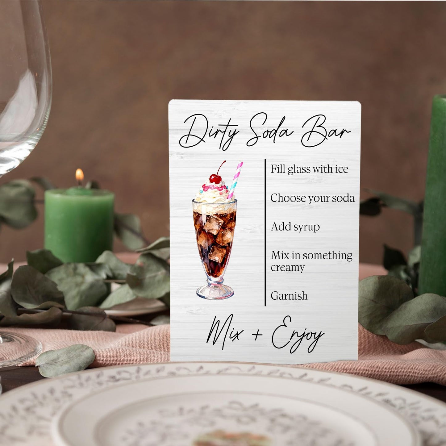 ERYBHKRTYH Dirty Soda Bar Sign - Dirty Soda Bar Supplies, Baby Bridal Shower Decorations, Signature Drinks Sign Wedding, 5x7 Inch